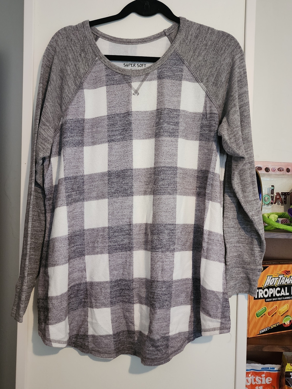 Super Soft Women's Gray Buffalo Check Long Sleeve